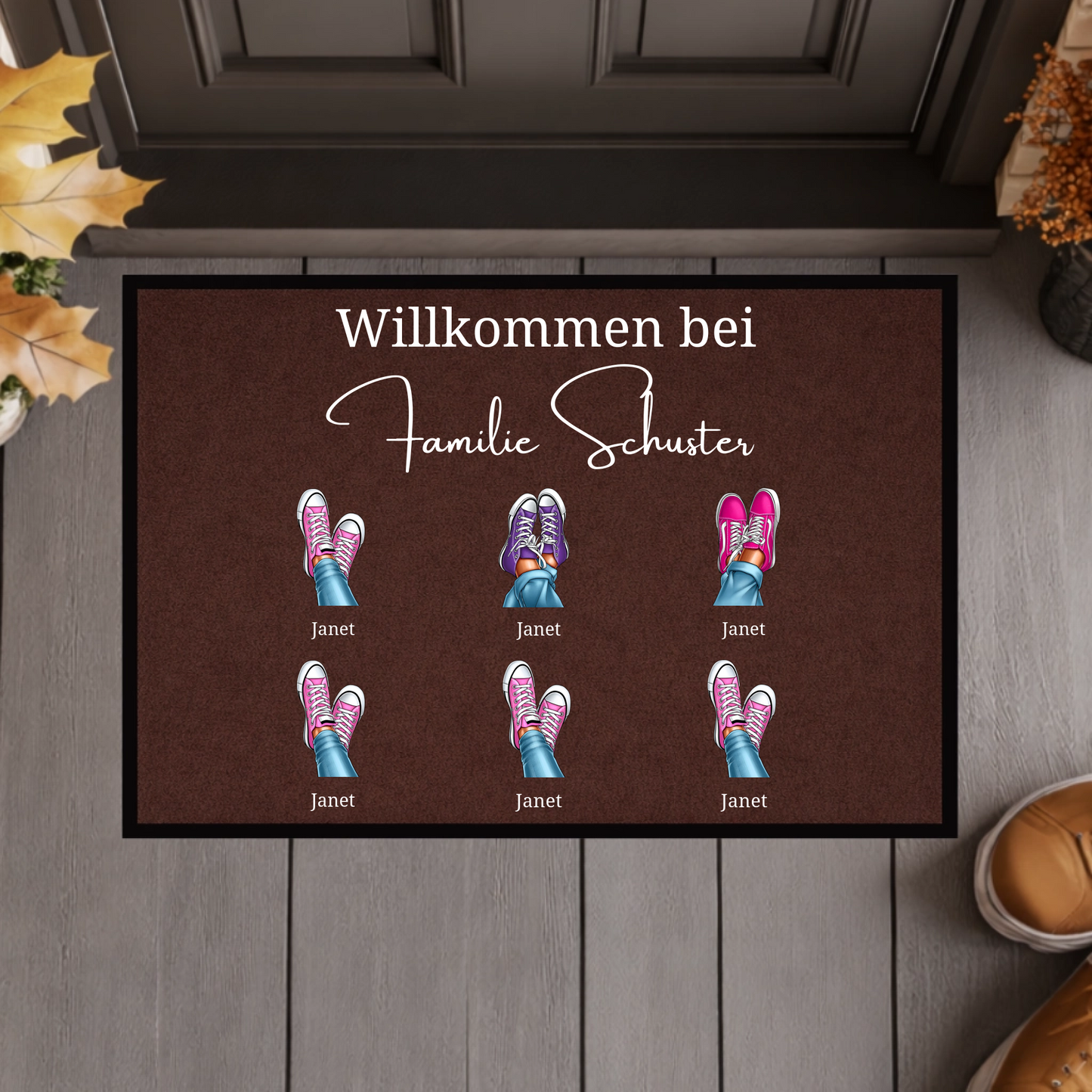 Personalisierte Familien-Fußmatte – Individuelle Fußmatte mit Namen und Schuh-Design