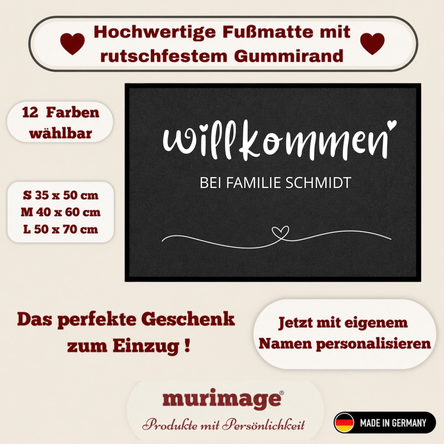 Personalisierte Willkommen-Fußmatte mit Familiennamen – Individuelle Eingangsmatte