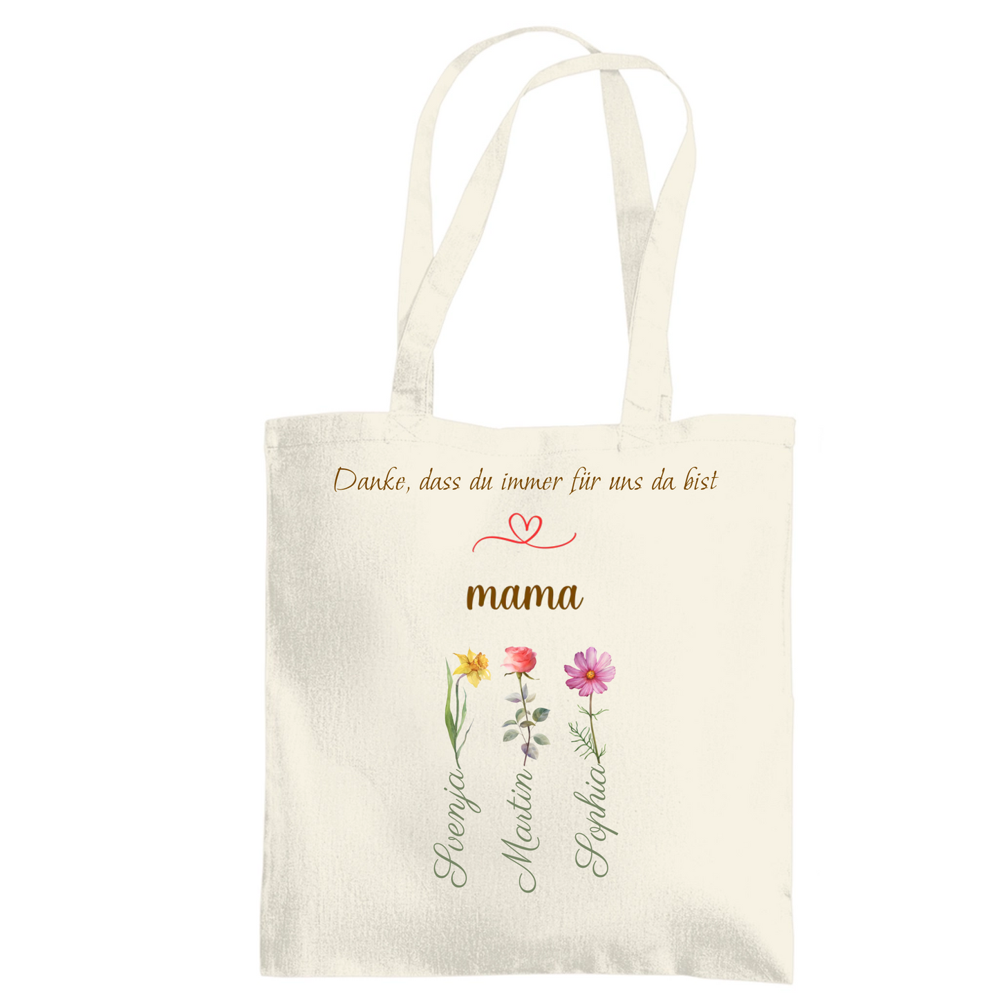 Persönliche Mama Tasche mit Blumen | Individuelles Geschenk für Mutter