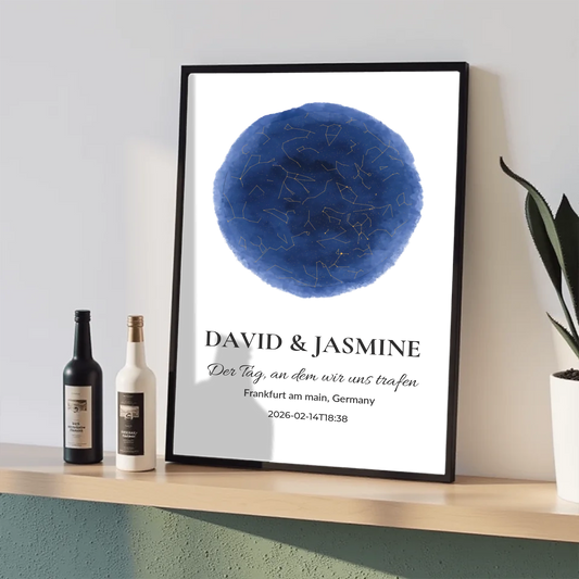 Personalisierte Sternenkarte – Individuelles Nachthimmel Poster mit Namen, Datum & Ort – Romantisches Wandbild Geschenk für Paare
