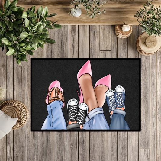 Personalisierte Familien Fußmatte mit individuellen Schuh-Illustrationen – Willkommen Matte mit Namen – Geschenk zum Einzug & Familien Deko