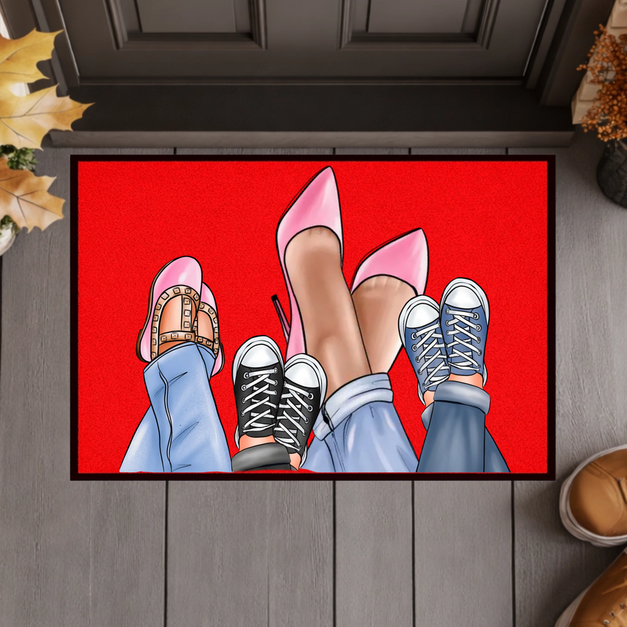 Personalisierte Familien Fußmatte mit individuellen Schuh-Illustrationen – Willkommen Matte mit Namen – Geschenk zum Einzug & Familien Deko