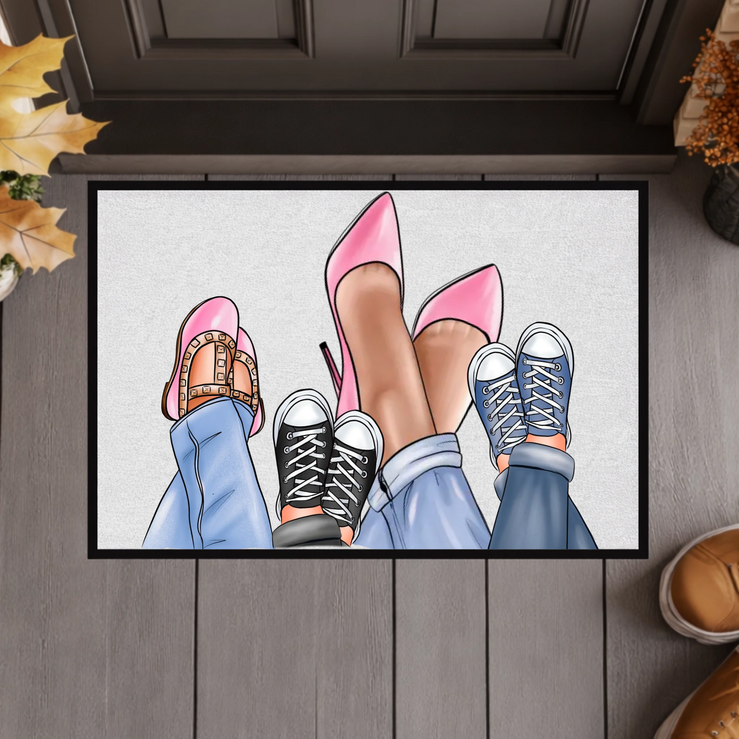 Personalisierte Familien Fußmatte mit individuellen Schuh-Illustrationen – Willkommen Matte mit Namen – Geschenk zum Einzug & Familien Deko