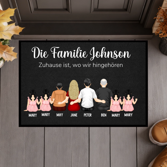 Personalisierte Familien-Fußmatte mit Namen – Individuelle Fußmatte mit Familiennamen – Willkommen Fußmatte „Die Familie“ – Einzugsgeschenk für neues Zuhause