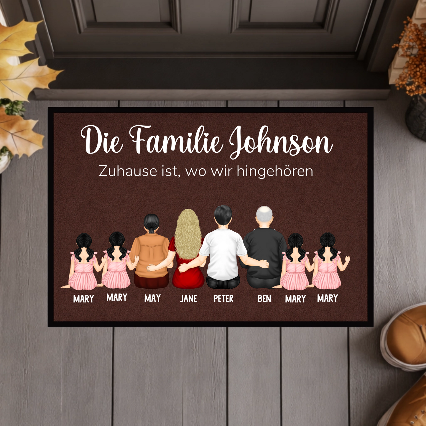 Personalisierte Familien-Fußmatte mit Namen – Individuelle Fußmatte mit Familiennamen – Willkommen Fußmatte „Die Familie“ – Einzugsgeschenk für neues Zuhause