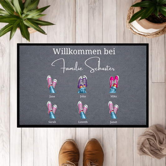 Personalisierte Familien-Fußmatte – Individuelle Fußmatte mit Namen und Schuh-Design