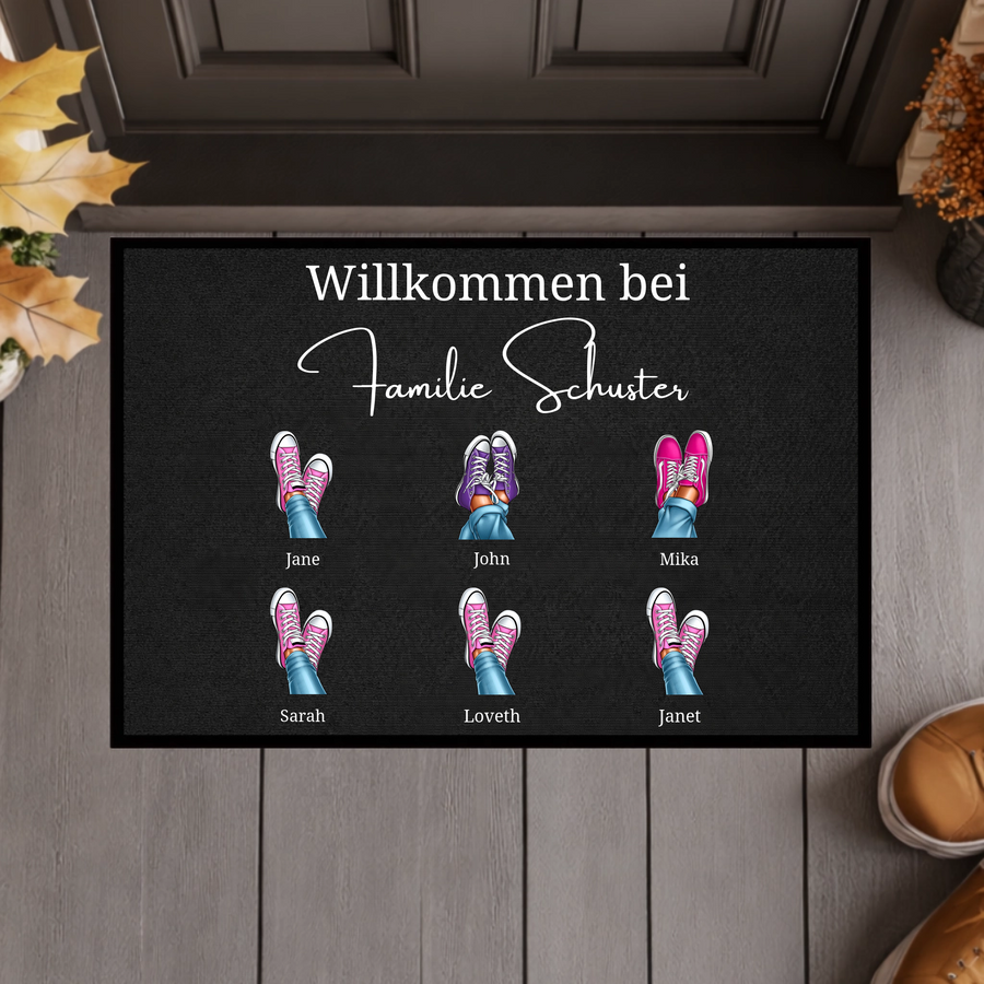 Personalisierte Familien-Fußmatte – Individuelle Fußmatte mit Namen und Schuh-Design