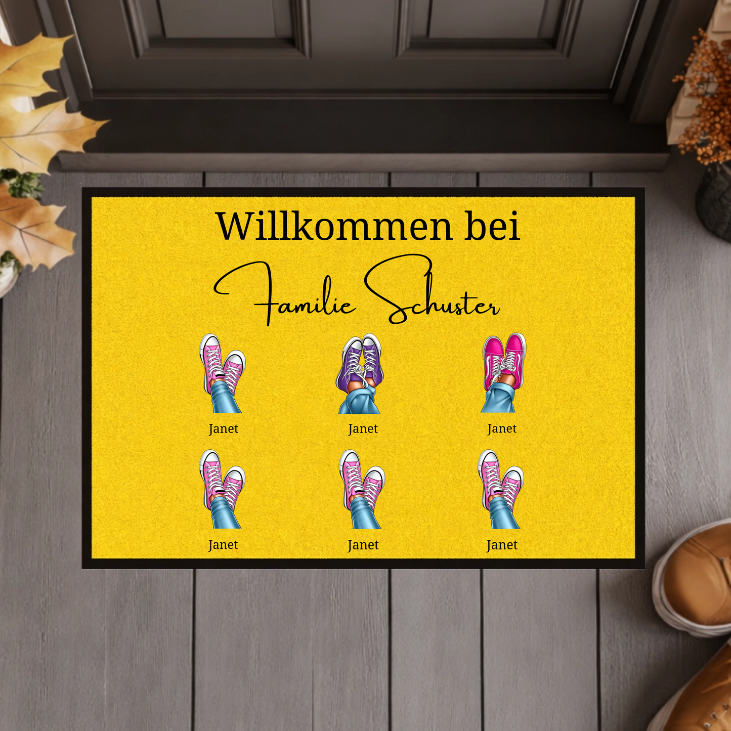 Personalisierte Familien-Fußmatte – Individuelle Fußmatte mit Namen und Schuh-Design