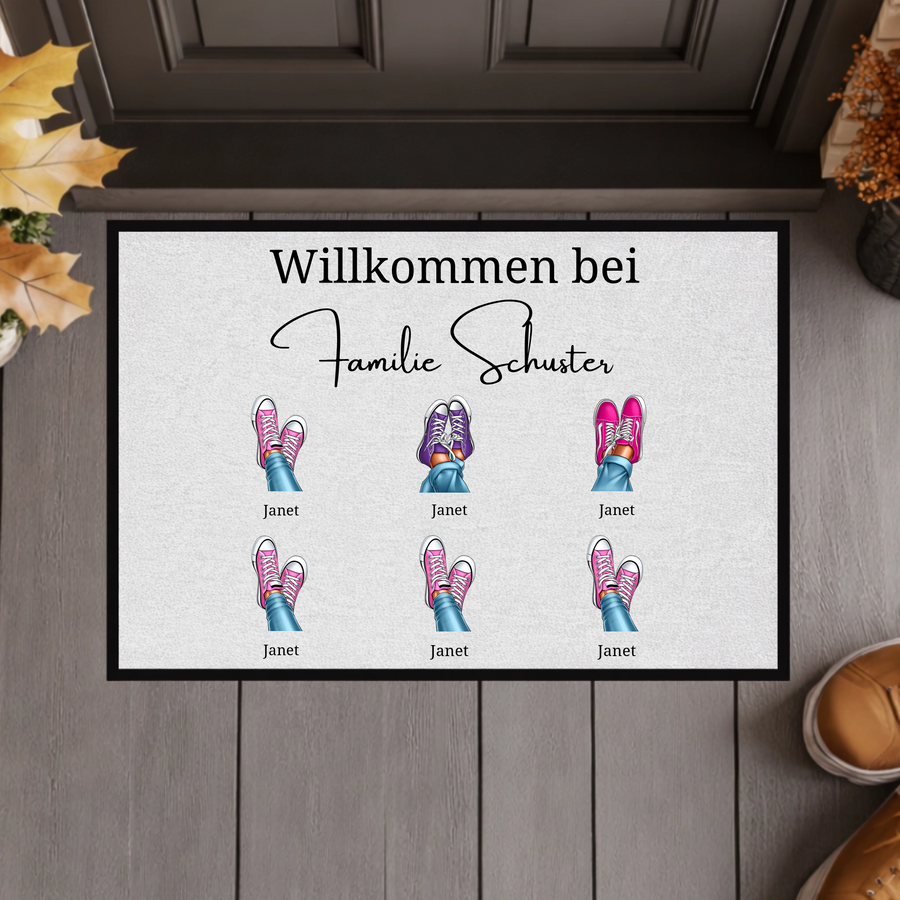 Personalisierte Familien-Fußmatte – Individuelle Fußmatte mit Namen und Schuh-Design
