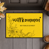 Personalisierte Blumen Willkommen Fußmatte mit Familiennamen – Individuelle Eingangsmatte, Geschenk zum Einzug