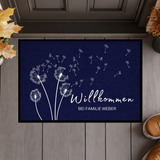 Personalisierte Fußmatte mit Namen – Willkommen bei Familie – Pusteblume Türmatte mit Gummirand