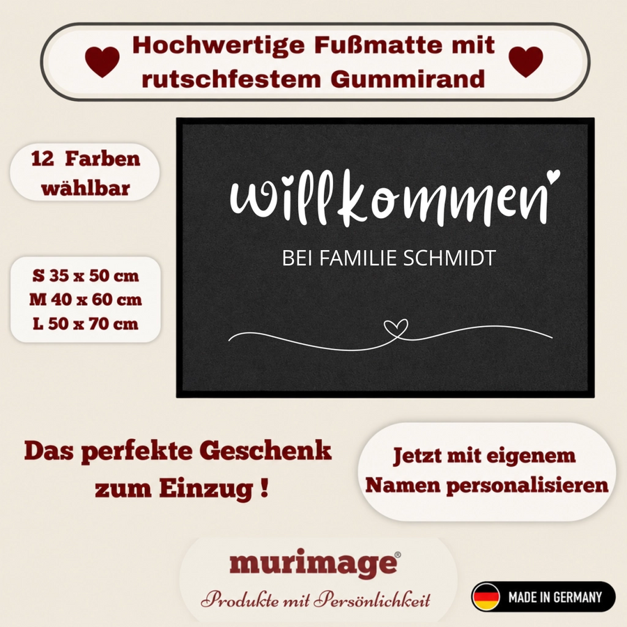 Personalisierte Willkommen-Fußmatte mit Familiennamen – Individuelle Eingangsmatte