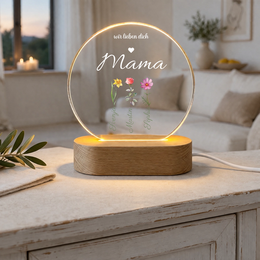 Mama Geschenk personalisiert mit Kindernamen | Leuchtende Acrylglas Dekolampe