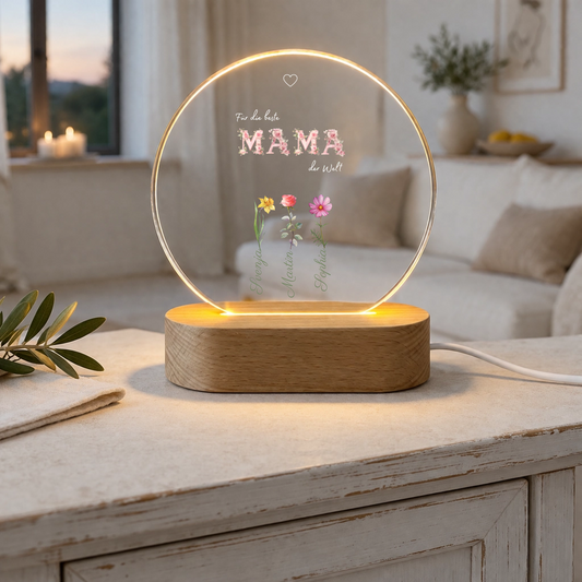 Personalisierte Mama Lampe mit floralen Details | Modernes LED Nachtlicht