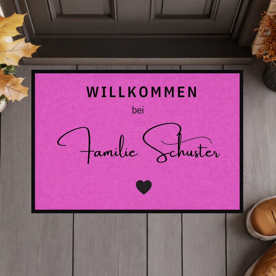 Personalisierte Willkommen Fußmatte mit Familiennamen – Individuelle Türmatte mit rutschfestem Gummirand, Geschenk zum Einzug