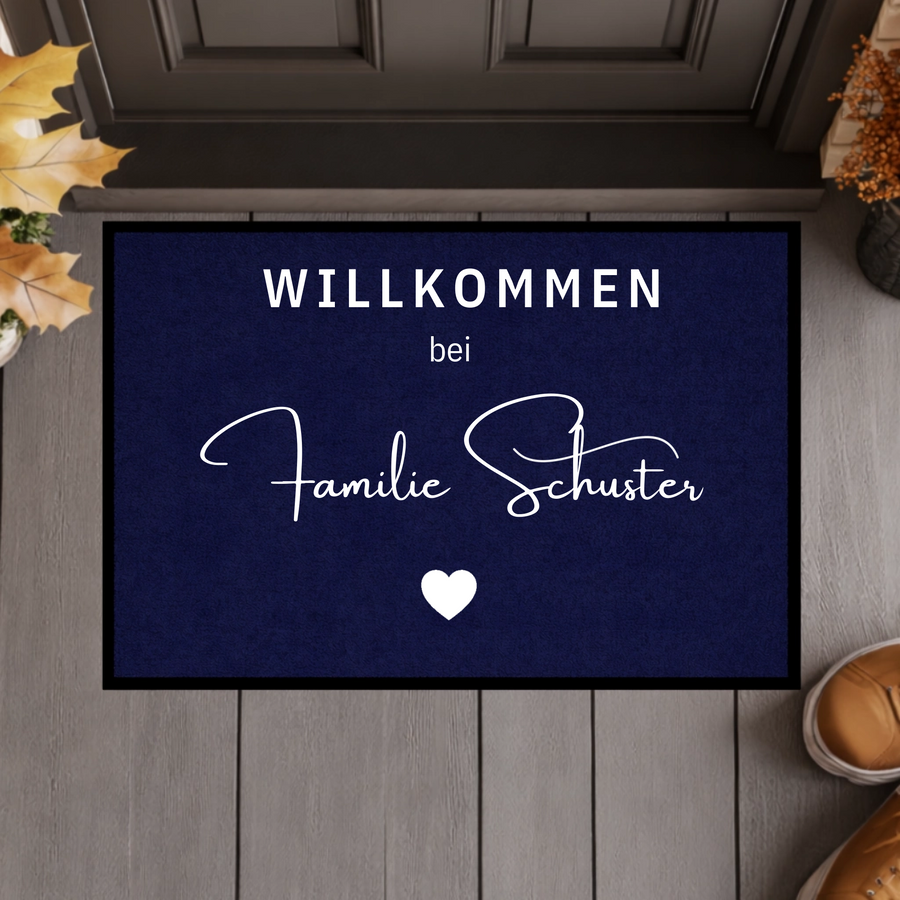 Personalisierte Willkommen Fußmatte mit Familiennamen – Individuelle Türmatte mit rutschfestem Gummirand, Geschenk zum Einzug