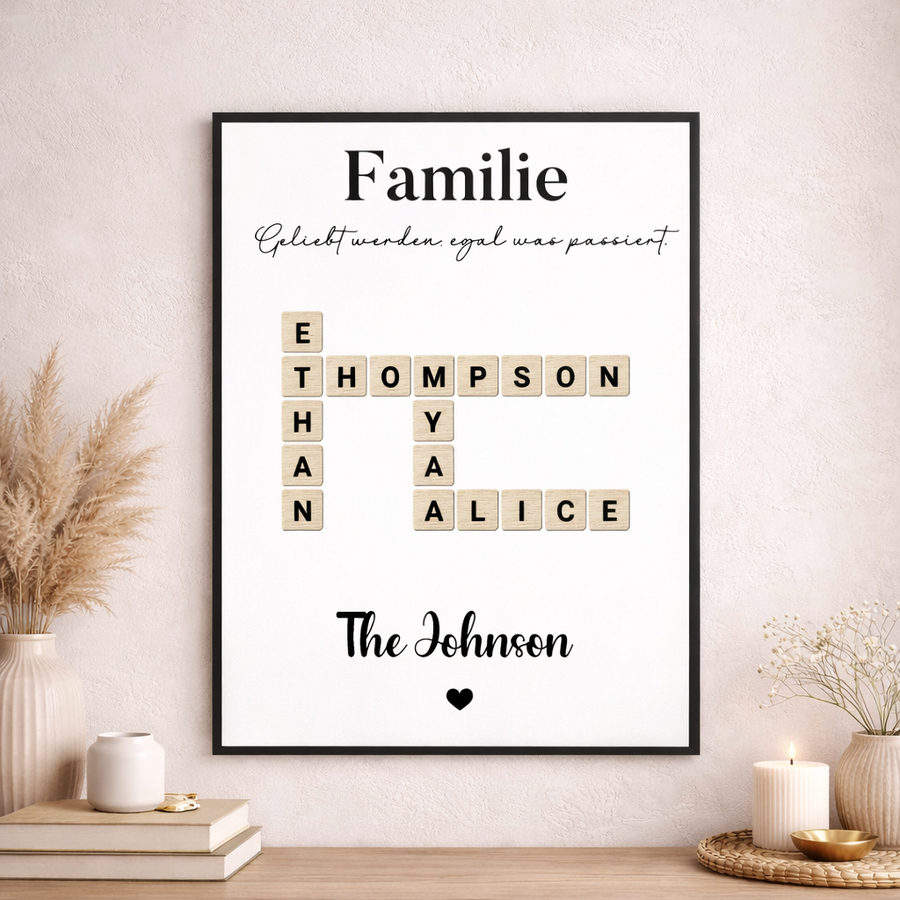 Personalisiertes Scrabble Poster – Gestalte deine eigene Familiennamen-Wanddeko