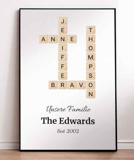 Personalisiertes Scrabble Familienposter – Individuelles Namensposter
