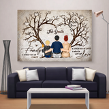 Familien Herzbaum Sitzend – Personalisierte Leinwand im Querformat