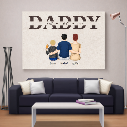 Landschafts-Leinwand – Familie beim Sitzen (Papa) – Personalisiertes Wandbild