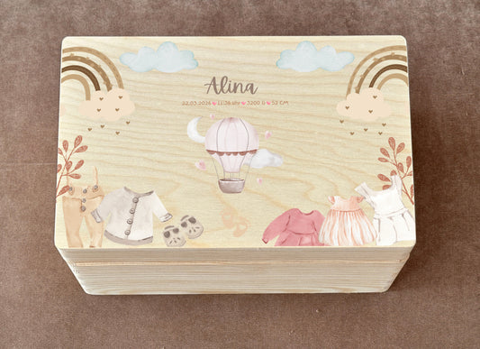 Personalisierte Baby-Erinnerungsbox mit Geburtsdetails