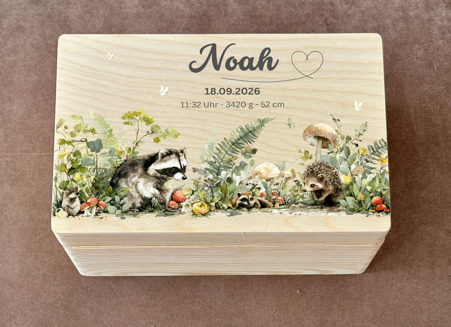 Holzkiste Waschbär, Igel, Maus