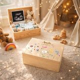 Personalisierte Erinnerungsbox aus Holz mit Wildblumen | Memory Box mit Name & Geburtsdaten