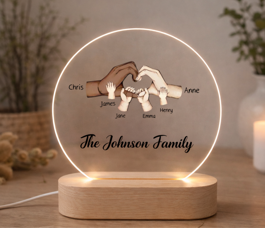 Personalisierte Acrylplakette mit Familienhänden – Individuelles Familiengeschenk