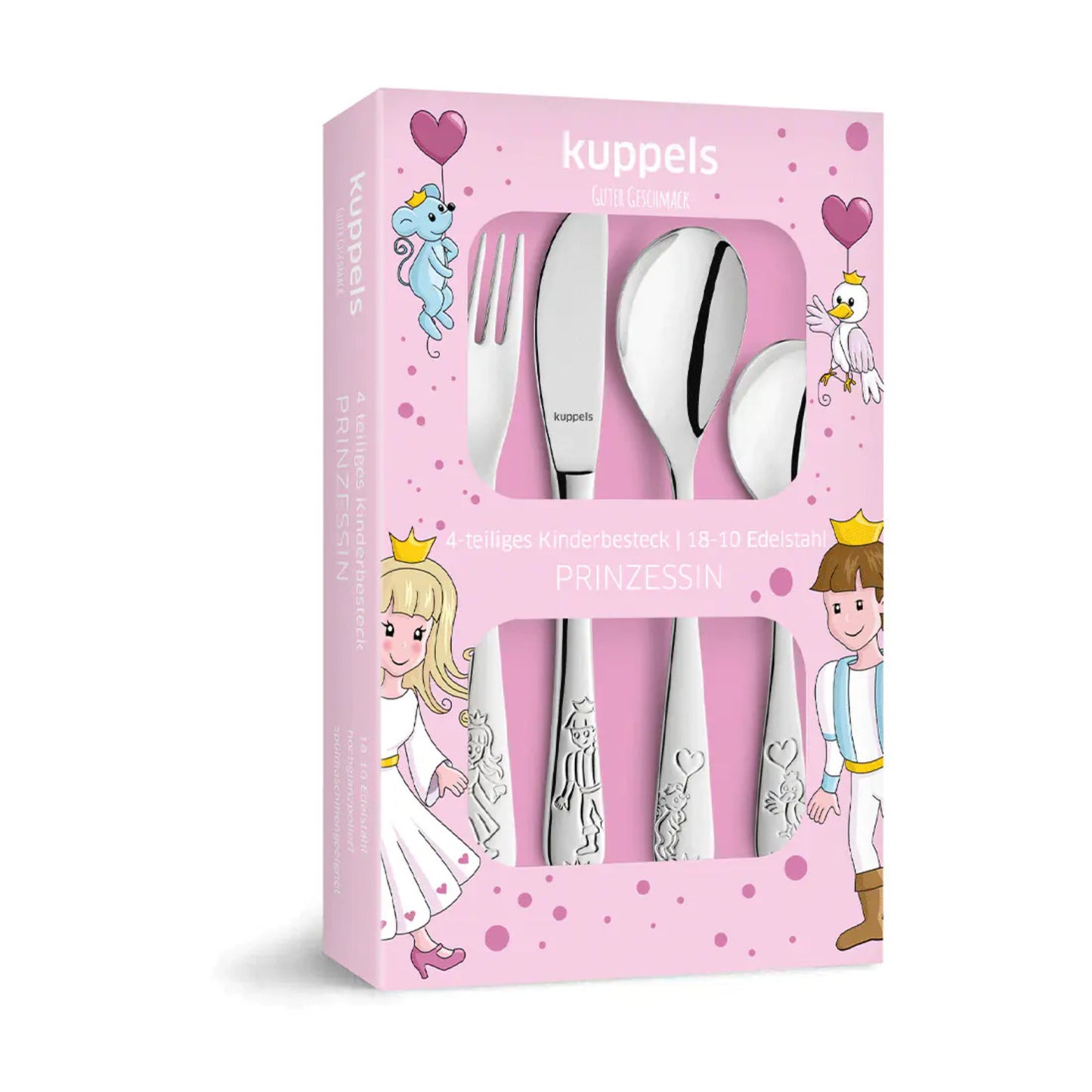 Kinderbesteck mit Gravur personalisiert I 4teilig aus Edelstahl I Namensgravur I Prinzessin-Design I Besteck mit Namen I Personalisiertes Geschenk für Kinder I Taufgeschenk