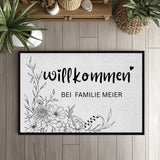 Personalisierte Blumen Willkommen Fußmatte mit Familiennamen – Individuelle Eingangsmatte, Geschenk zum Einzug
