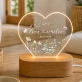 Personalisiertes Hochzeit Nachtlicht mit Wildblumen Monogramm – LED Acryl Lampe für Paare