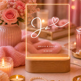 Personalisiertes „Ja“ Hochzeit Nachtlicht mit Namen & Datum – Romantische LED Acryl Lampe für Paare & Hochzeitsgeschenk