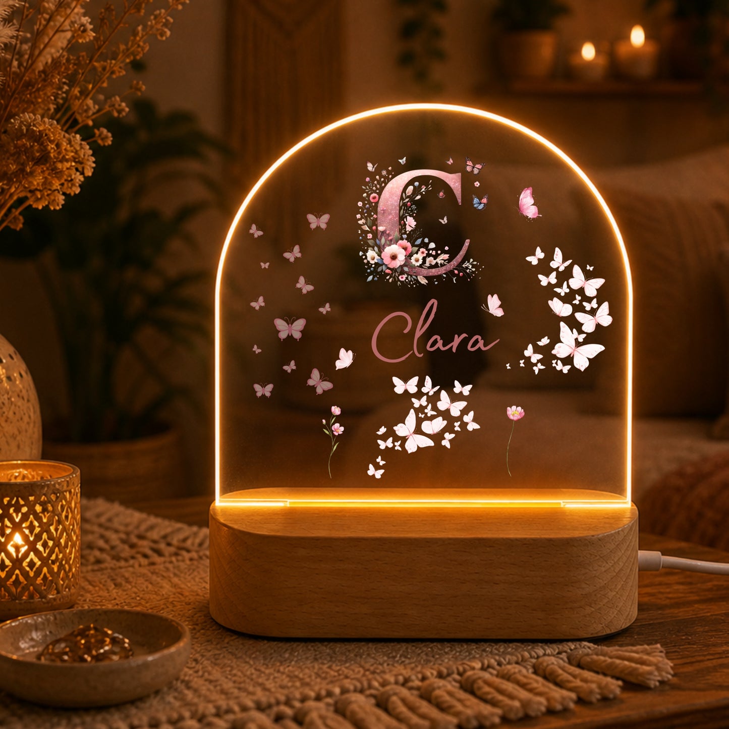 Nachtlicht Schmetterling Monogramm rosa_