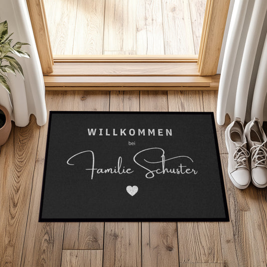Personalisierte Willkommen Fußmatte mit Familiennamen – Individuelle Türmatte mit rutschfestem Gummirand, Geschenk zum Einzug